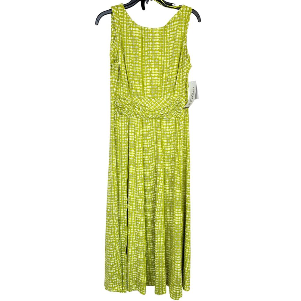 Perceptions New York Lime White Sleeveless A-Line Dress Long Midi NWT Womens